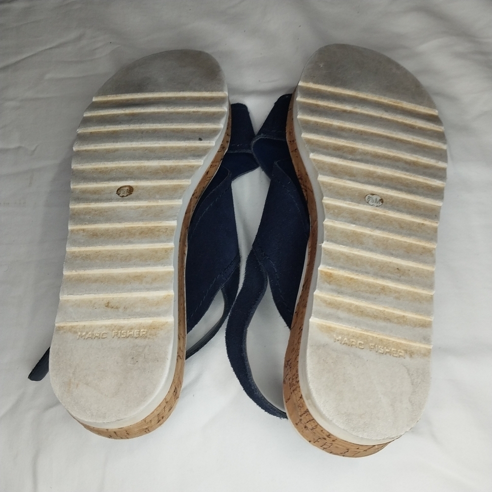 Marc Fisher Glitze Wedge Sport Lug Sole Slingback Navy Sandal Size 8 1/2 - Picture 8 of 12